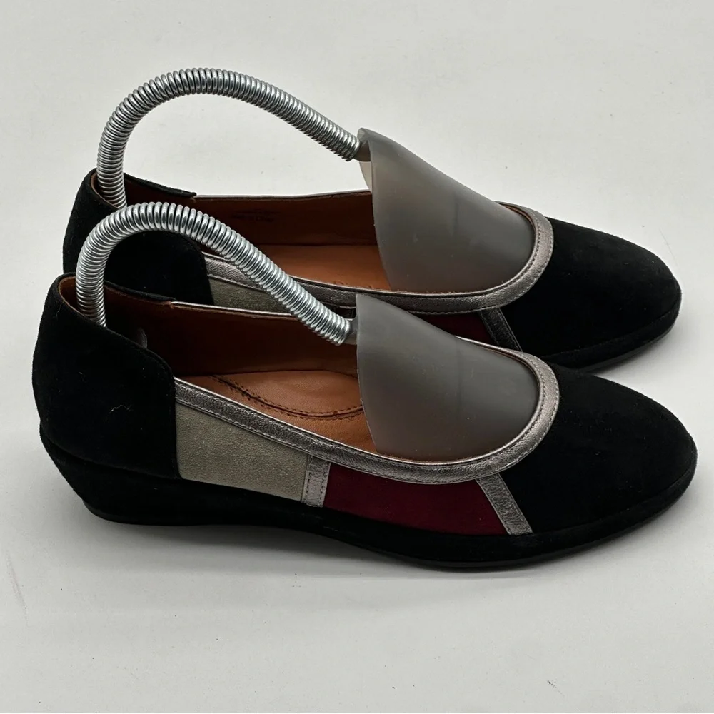 L'Amour Des Pieds Betty‎ Jane Flats Size 6 Black Red Suede Low Wedge Comfy Shoe